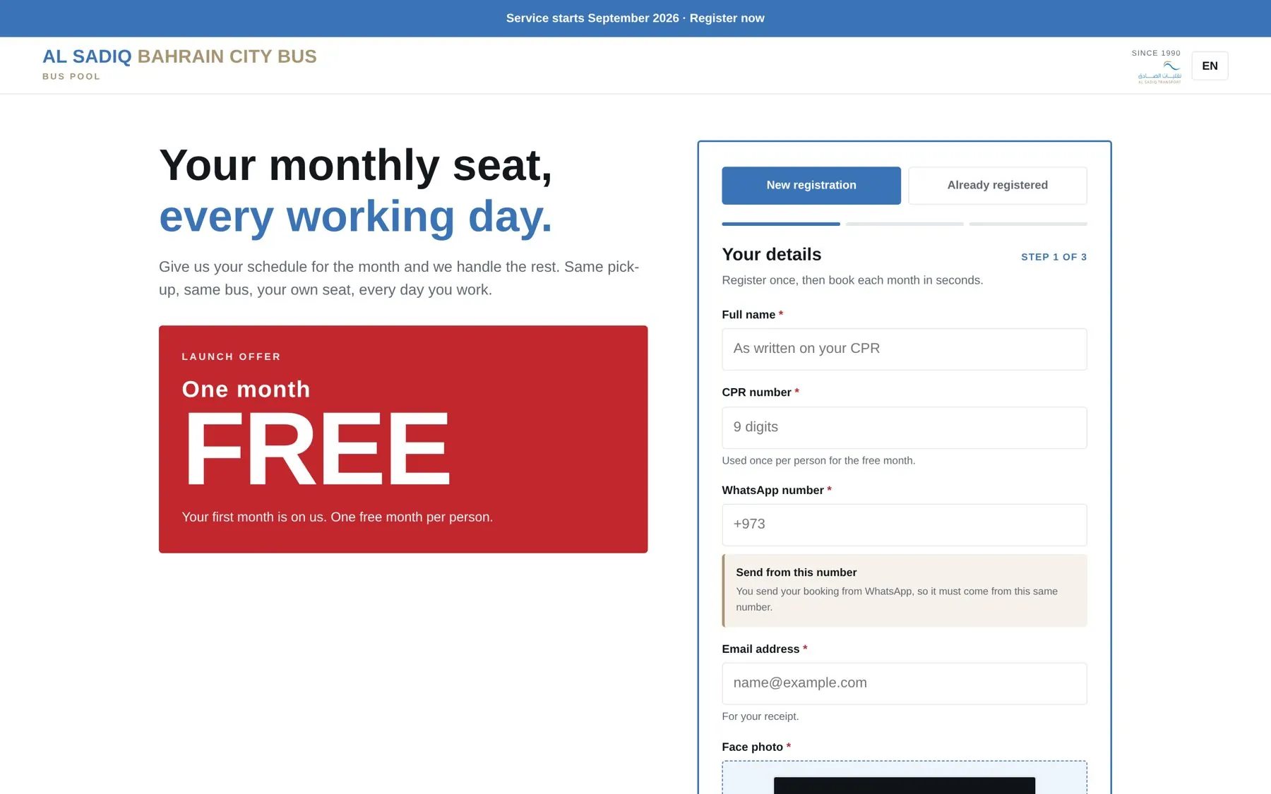 City Bus registration page