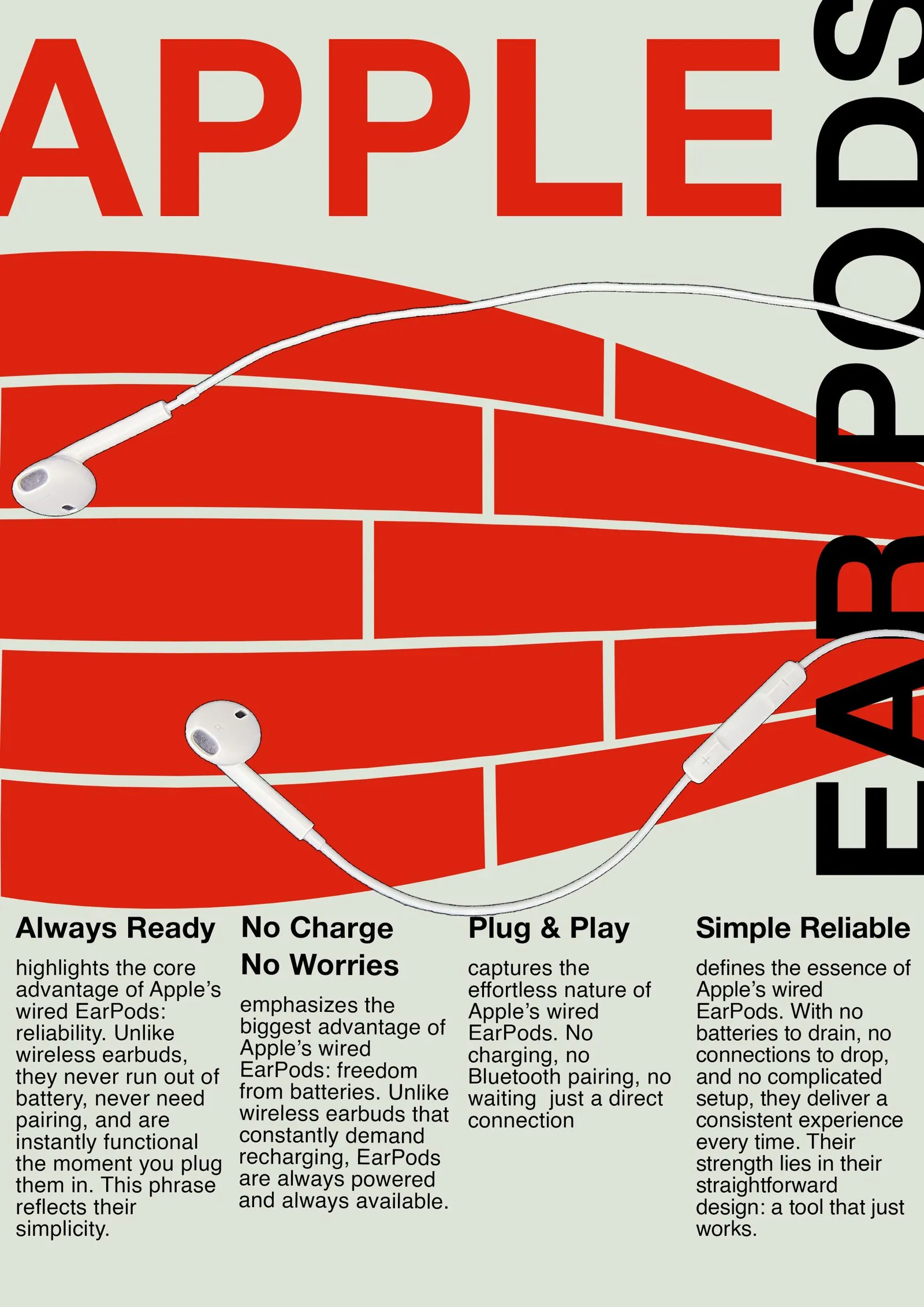 Red EarPods poster with a brick wall